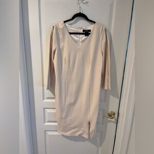 Midnight Velvet Cream Dress with Crystal accents on sleeves with zippers.